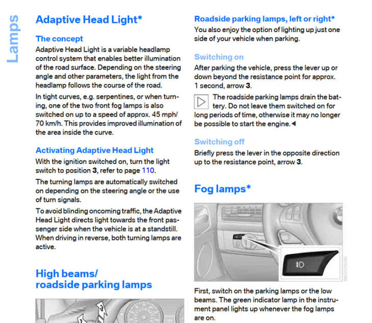 BMW X6 Owner’s Manuals' instruction on adaptive headlight